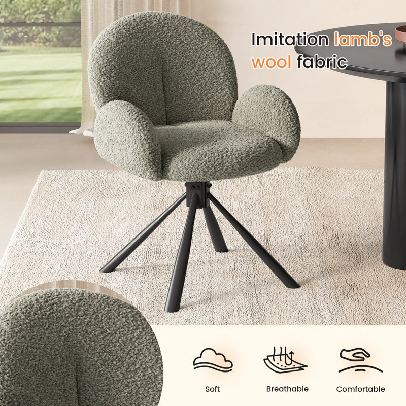 360° Swivel Modern Dining Chair Set of 2,Office Desk Chair No Wheels,Coffee Chair,Accent Upholstered Vanity Chair,Reading Chair