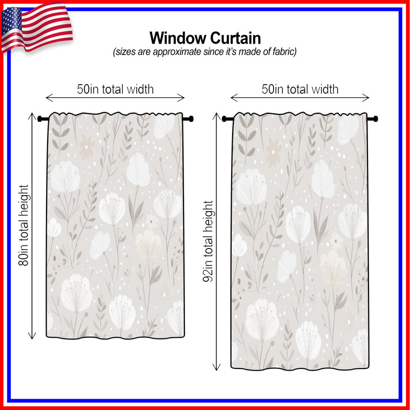 Rideaux à motif floral et voilages à motif floral - 1 panneau, Transparent, 50" x 80" - 1 Panel