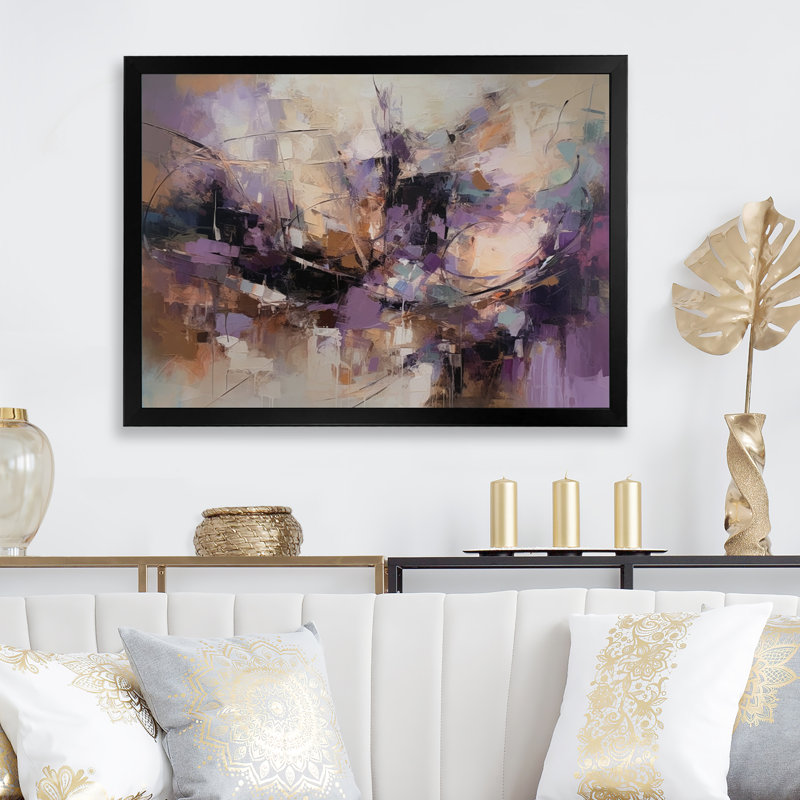 Mauve Minimalims Enchantment - art mural abstrait en marbre pour le salon, Cadre photo unique, H 30 po x l 40 po, Noir