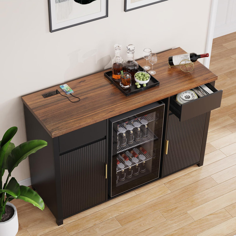 Large Coffee Bar Cabinet with Fridge Space, Black