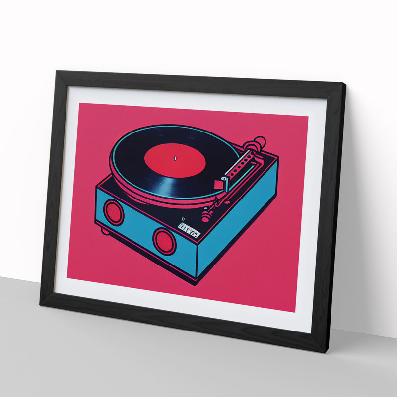 Vinyl Record Player Pop Art Abstract - Framed Print, Black, 46cm H x 64cm W x 2cm D