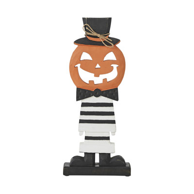 Fancy Wooden Jack-O-Lantern 17.5x7.5x2