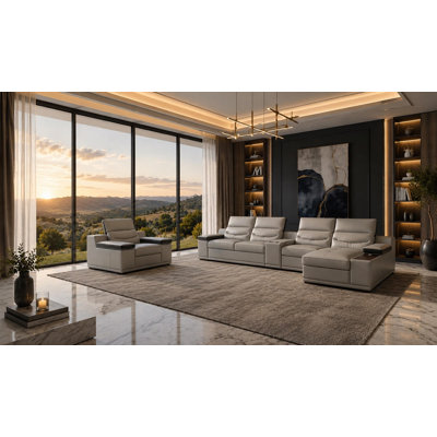 Arles Genuine Leather Luxury Sectional And Chair