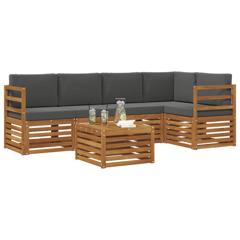  Ensemble de canapé 6 pièces en bois d'acacia naturel et anthracite massif