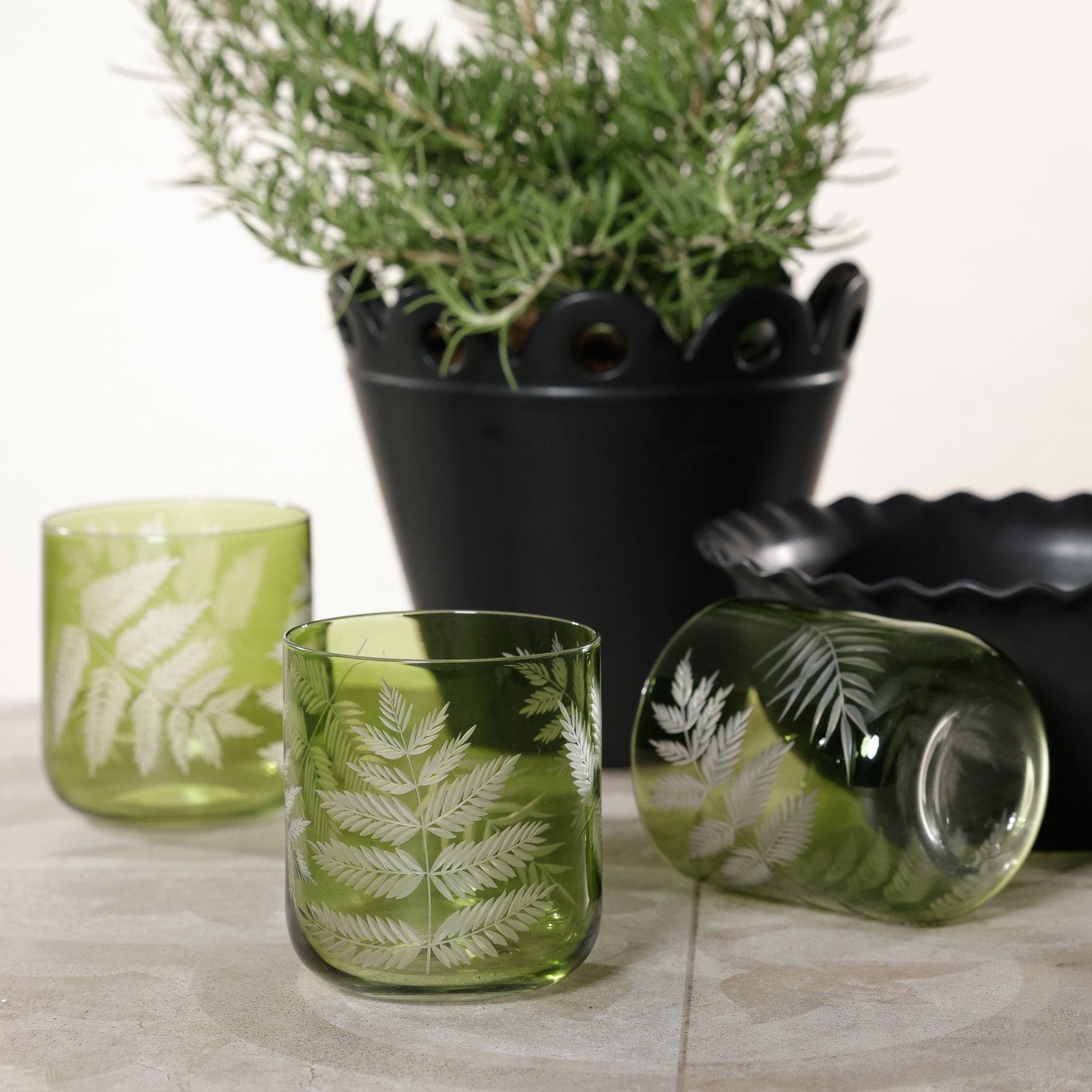 Fern Leaf Rock Glasses, Set of 6