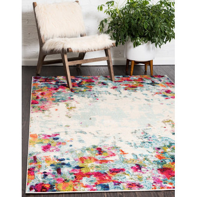Tapis rouge / bleu / crème à motif géométrique Quinlin