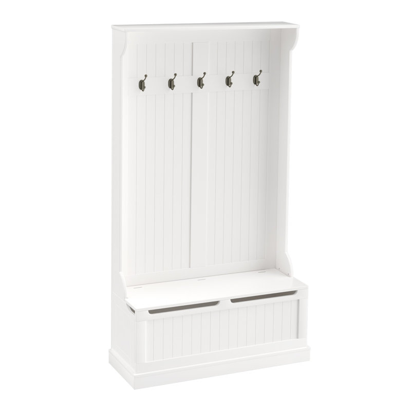 Arbre d'entrée 38 po avec banc de rangement, portemanteau avec crochets et range-chaussures HOMcom, blanc crème 38 po, Blanc