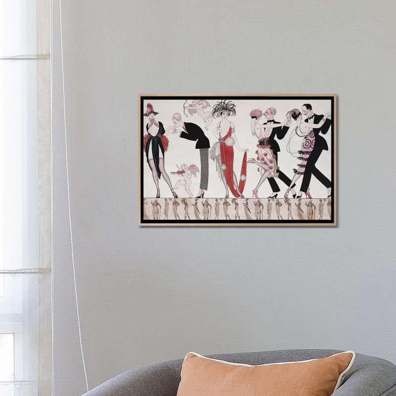 The Tango by George Barbier - 1 Piece Wall Art on Canvas, 45.72 cm H x 66.04 cm W x 4.445 cm D, Oak Floater Framed