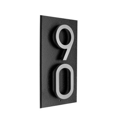Floating Stand-Off 2-Number Vertical Sign, Black /W/ Silver Modern Font Numbers