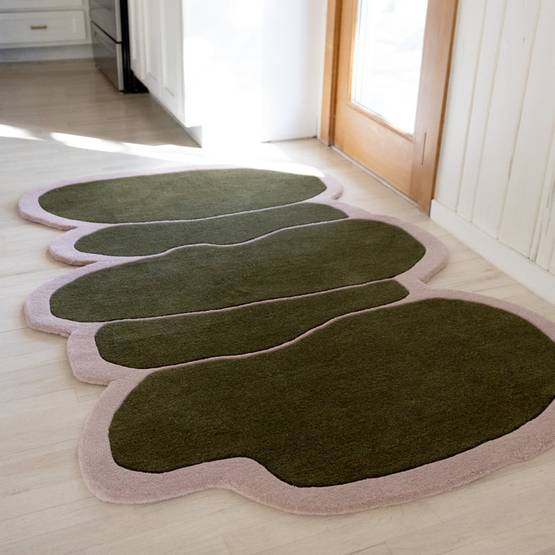 Whimsical Green and Pink Handwoven Wool Kids Area Rug, 6' x 9'