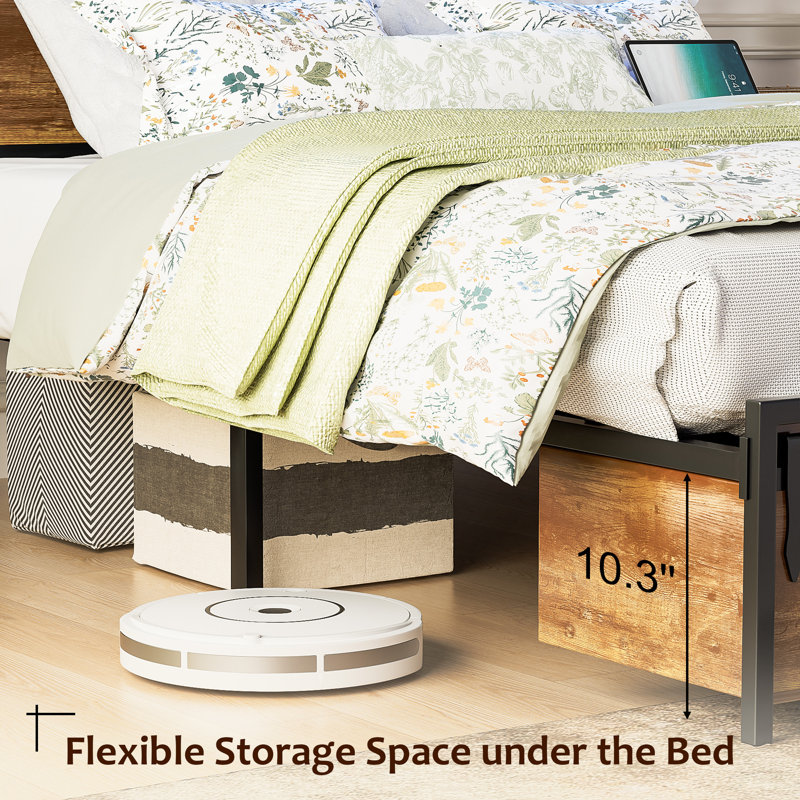 Bookcase Storage Bed, Bed Frame with Headboard and Sliding Barn Door Storage Cubbies, Full / Double