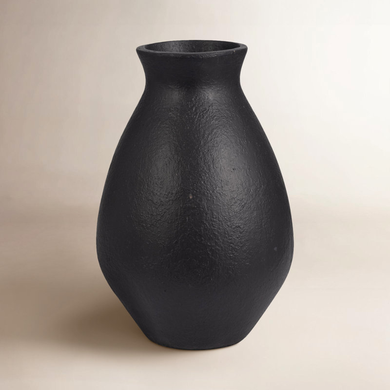 Classic Decorative Terracotta Table Vase for Home Decor - Modern Rounded Flower Vase with Elegant Tapered Neck - Versatile Accent for Displaying Fresh or Faux Floral Arrangements, 16", Black