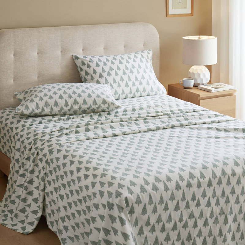 Cozy Cotton Flannel 100% Cotton Flannel Printed Sheet Set, Queen Sheet Set with 2 Pillowcases, Ikat Tree