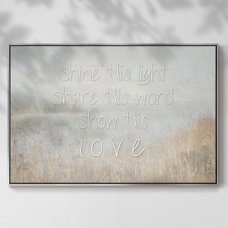"Shine His Light", art textuel sur toile, Argent, H 27 po x l 41 po x P 2 po