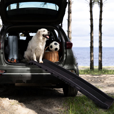 Rampe d'escalade portable tout-terrain pour animaux de compagnie - noire et sécurisée, porteuse de 90 kg, antidérapante, pliable pour des solutions pratiques