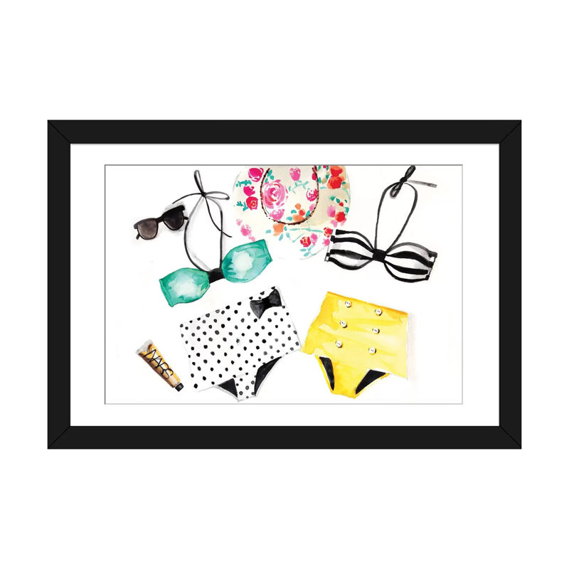 Summer Bikinis, peinture sur toile tendue, Papier beaux-arts encadré noir, Blanc, H 24 po x l 32 po x P 1 po