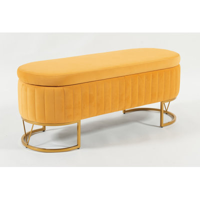 Banc de rangement ovale en velours avec pieds en métal - Banc de chambre rembourré, repose-pieds avec rangement moderne pour le salon, l'entrée ou la chambre à coucher (MOUSSE)