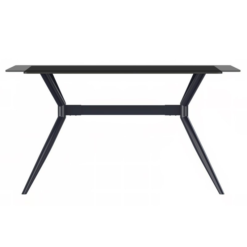 Senath Modern Dining Table with 55" Glass Top and Stainless Steel Base, Clear/Black