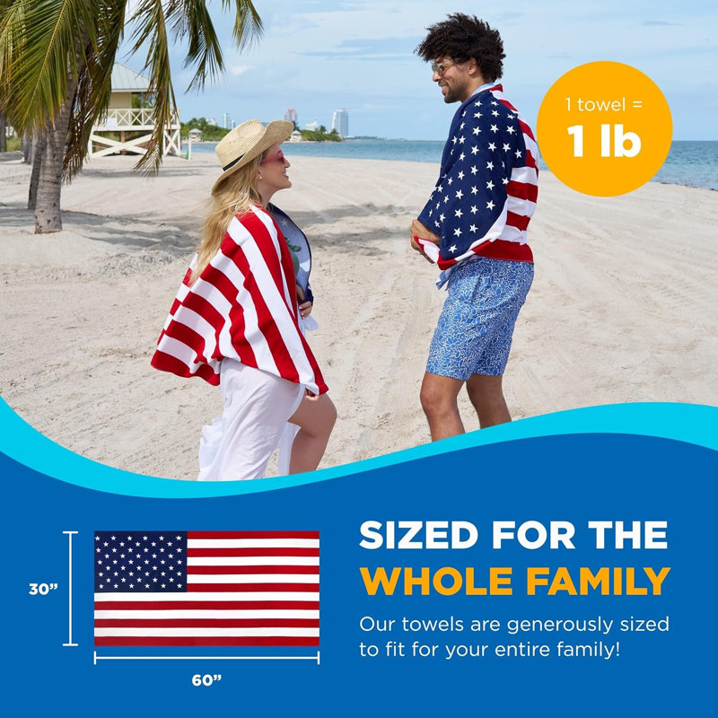 Berryhill American Flag Beach Towel | 100% Cotton Patriotic Stars and Stripes 30"x60"