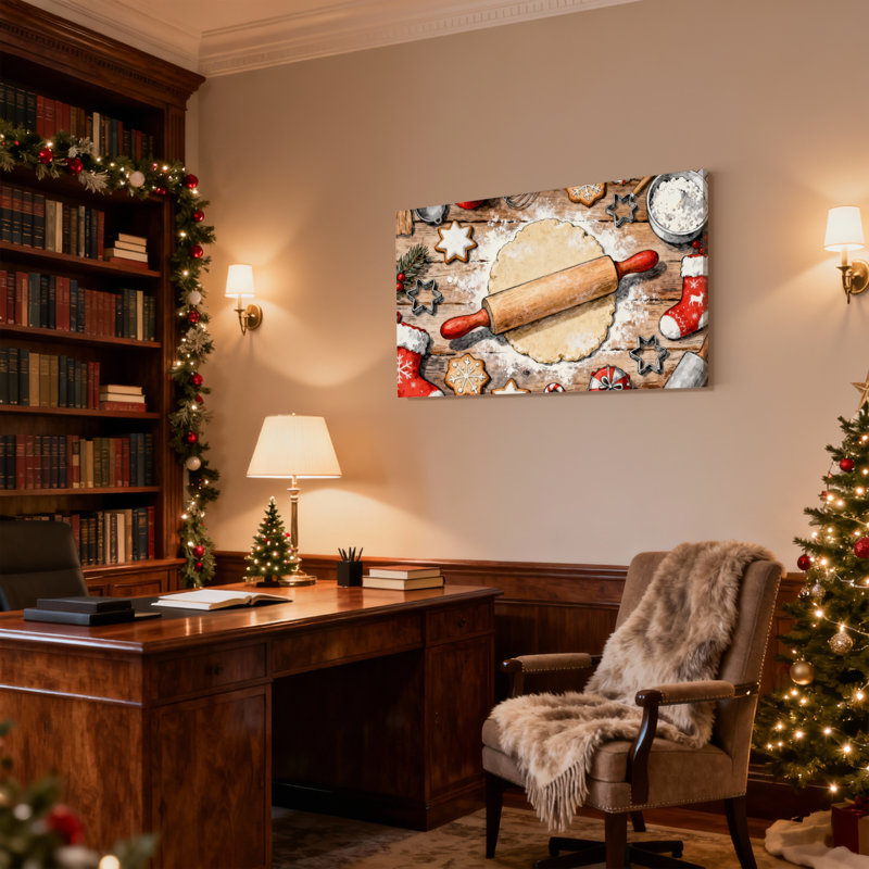 Scène de cuisson de Noël avec rouleau à pâtisserie et biscuits, ensemble de 3 impressions sur toile, H 12 po x l 18 po