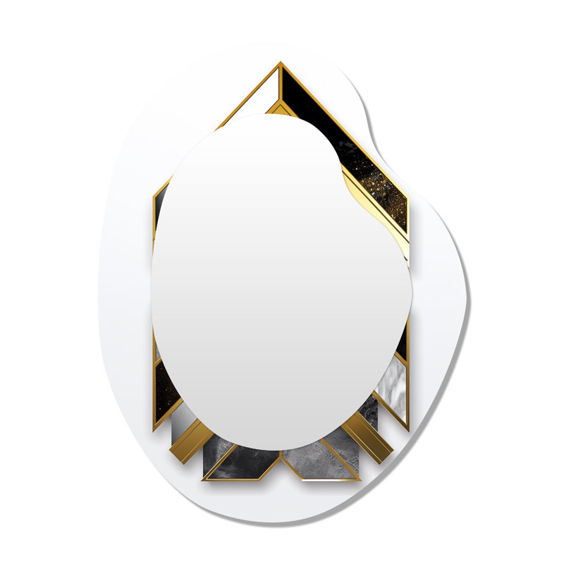 Chevron gris et argent gris - miroir décoratif géométrique asymétrique, grand miroir mural de forme unique moderne, impression d'art en métal