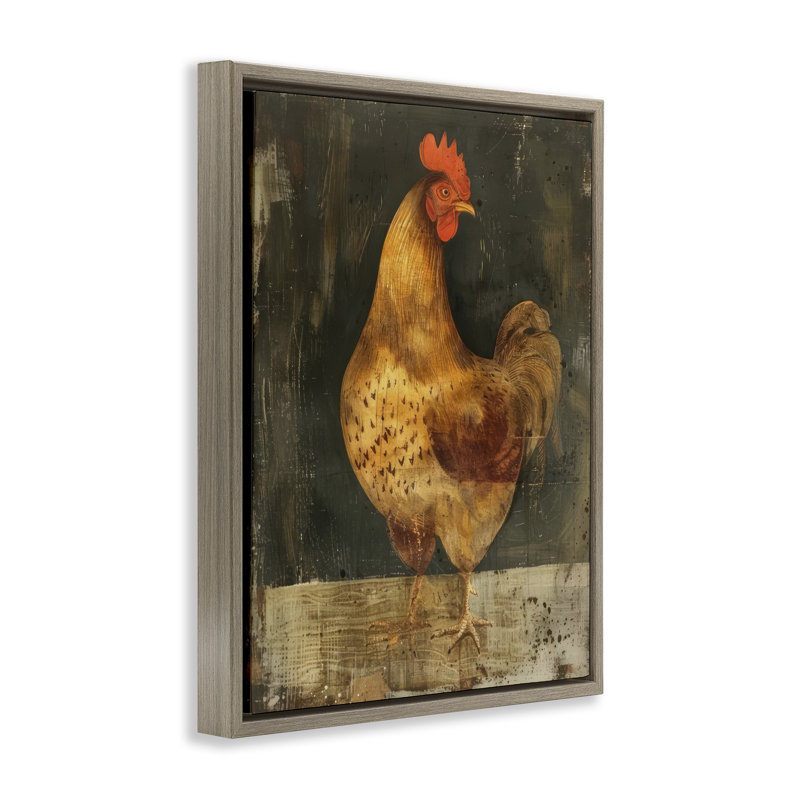  Art mural sur toile, "Poulet sur fond rustique" par LSR Design Studio, H 31 po x l 25 po, Cadre flottant orme Montalcino
