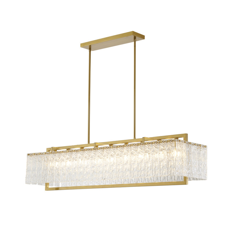 Lustre 9 lumières en laiton avec verre transparent suspendu