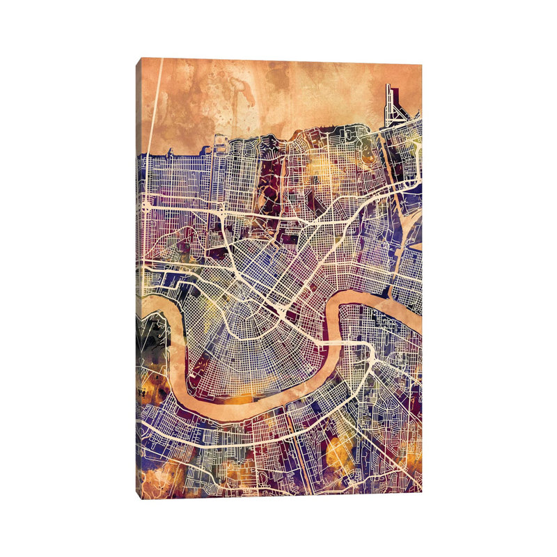 New Orleans Street Map II by Michael Tompsett - Wrapped Canvas Gallery-Wrapped Canvas Giclée