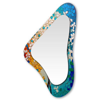 Hayfield Bright Blossoming Minimal Wildflowers V - Floral Unique Shape Large Wall Mirror, Traditional Asymmetrical Unique Mirror, Printed Metal Art
