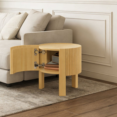 Round Fluted Side Table with Storage