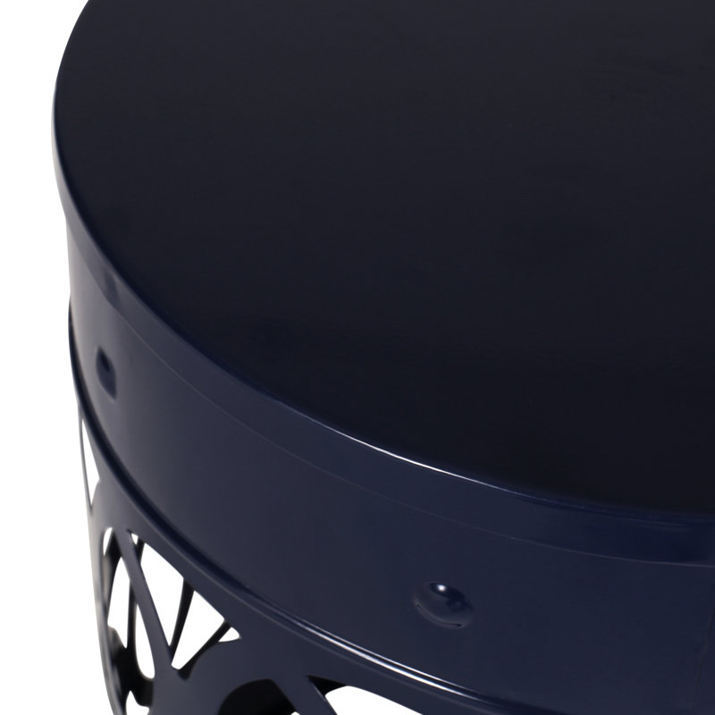 Outdoor Metal End Table - Large. Modern Navy Blue Style, Iron Cut. Powder-Coated, No Assembly. 13.76" X 17.72", 4.57 Lb Large Table. Design, Cut, Powder-Coated. Assembly Needed. 13.76In 18In, 4.57Lb
