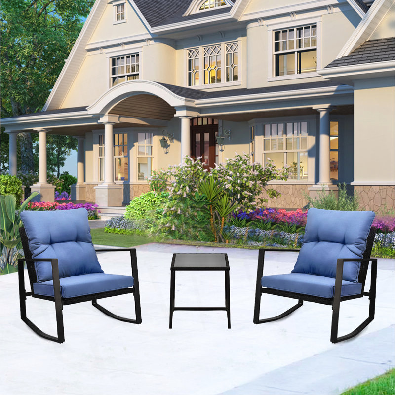 Ensemble de bistro 3 pièces pour terrasse avec coussin bleu pour jardin