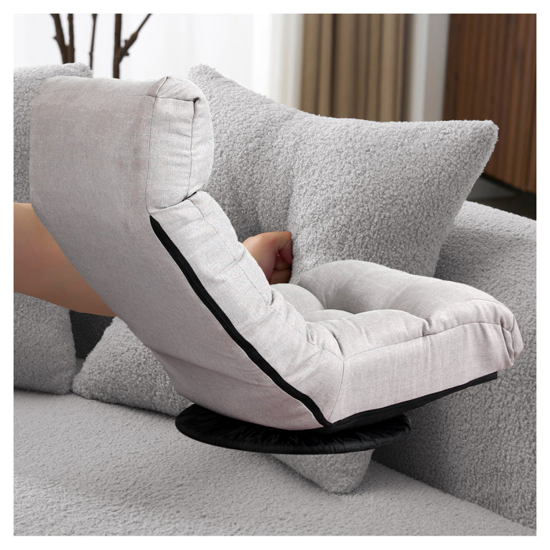 Chaise de plancher inclinable et ergonomique pivotante Zenith l 22,8 po x P 45,3 po x H 35,8 po, Gray Fabric, Natural Wood
