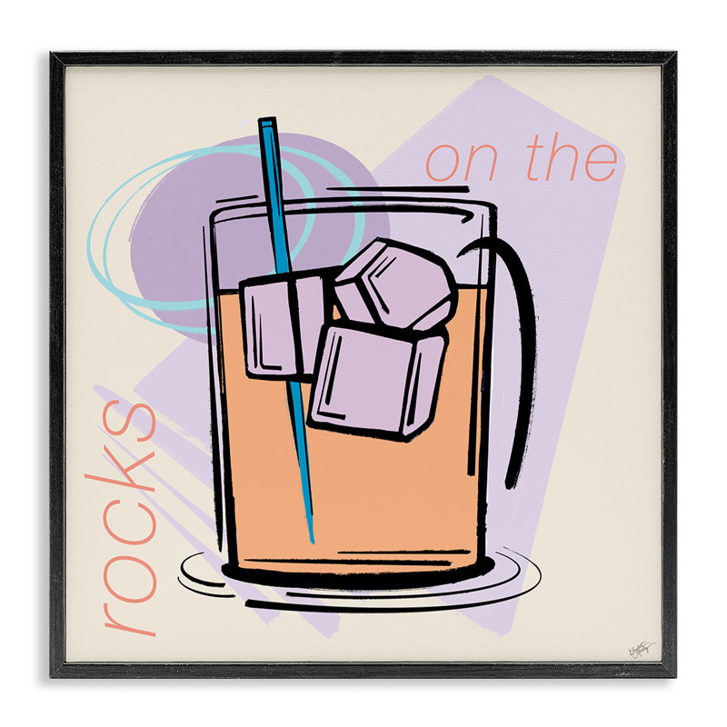 «On The Rocks Drink», estampe numérique par Elizabeth Medley, Giclée encadrée noir minuit, H 17 po x l 17 po
