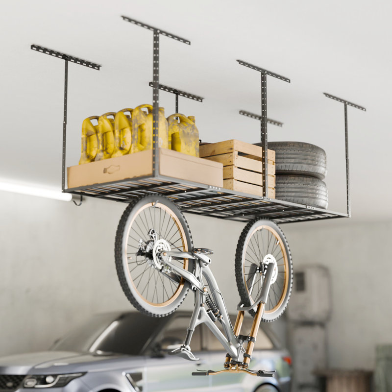 4X8FT Overhead Garage Storage Rack, 22"-40" Height Adjustable Garage Ceiling Storage Racks, Heavy Duty Metal Overhead Storage Organizer System, 800LBS Weight Capacity