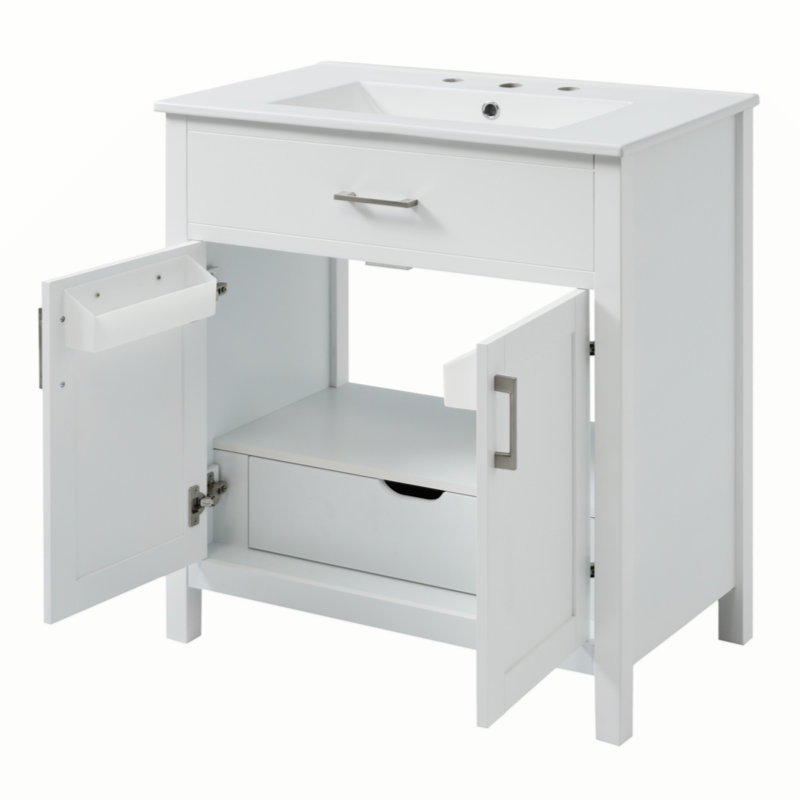 Meuble-lavabo de 30 pouces avec lavabo en céramique et beaucoup de rangement - le choix parfait pour les petites salles de bain
