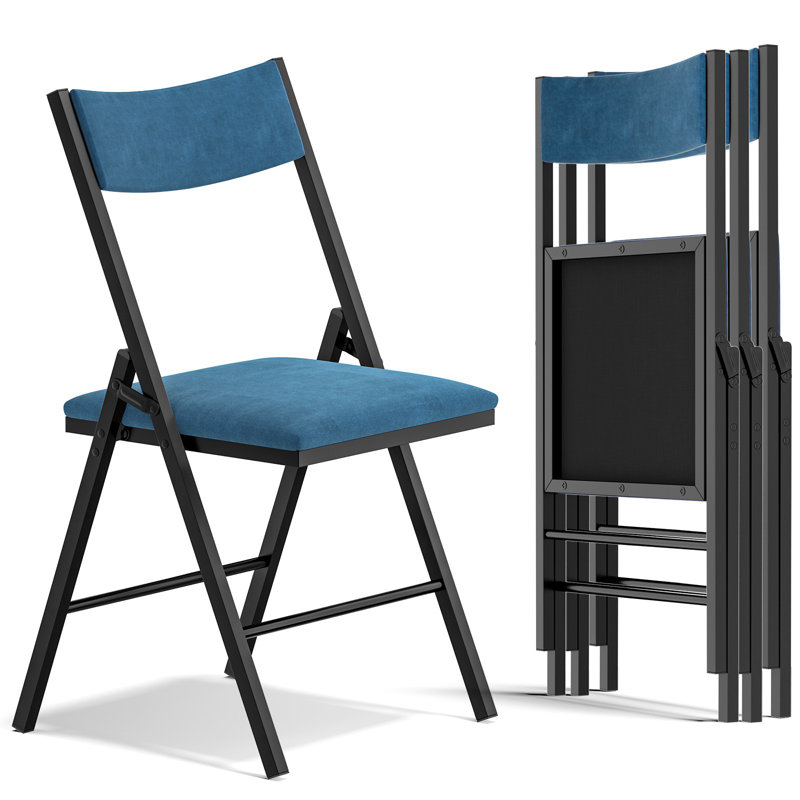 Ensemble de 5 chaises pliantes rembourrées, siège et dossier rembourrés avec structure en acier robuste, noir ou bleu, Bleu