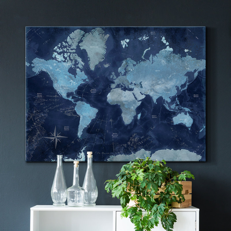 Carte du monde - reproduction sur toile tendue, H 18 po x l 12 po x P 1 po