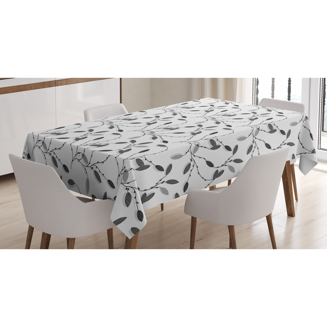 Grey Tablecloth, Contemporary Graphic Of Fall Autumn Leaves And Branches Simple Pure Shabby Artwork, Rectangular Table Cover For Dining Room Kitchen Decor, 52" X 70", Grey White East Urban Home 