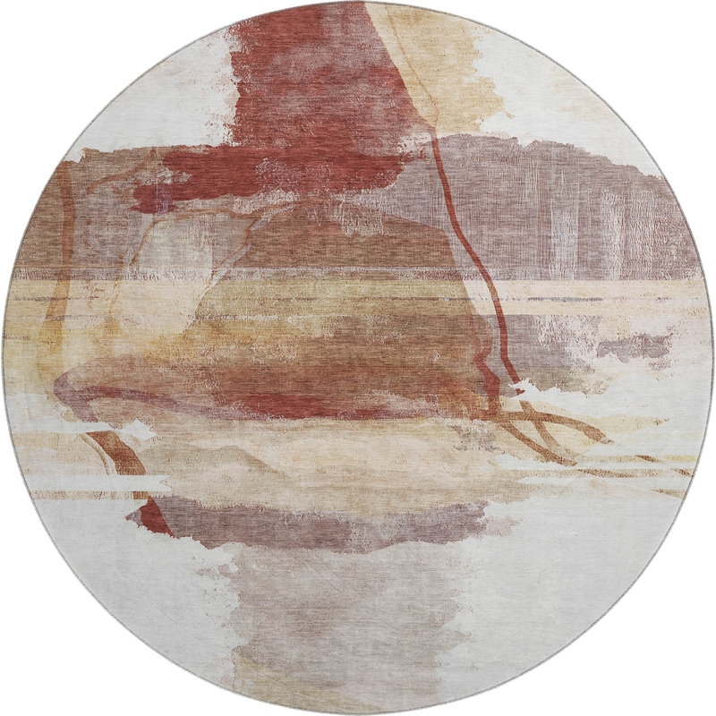 Premium Machine Washable Mayfield Abstract Rug, Terracotta, 8' Round