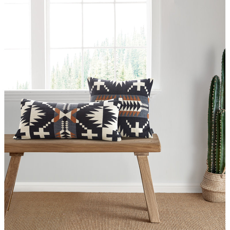 Black and White Geometric Cotton Rectangular Throw Pillow