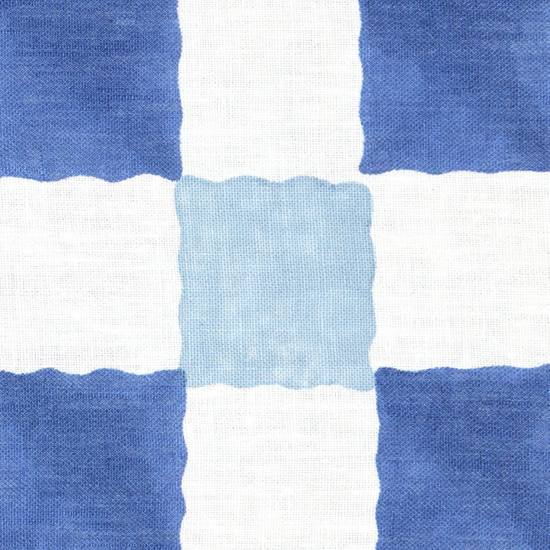 Schumacher x Molly Mahon Chequer Hand Block Print Fabric, Blue