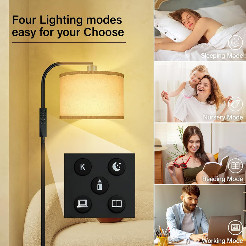 Dimmable Floor Lamp For Living Room,Arc Sofa Lamps With Remote Control,Stepless Dimmable & Colors Temperature,2700K-6500K,67 In,Tall Modern Standing Lamp For Bedroom Study Room Office,White