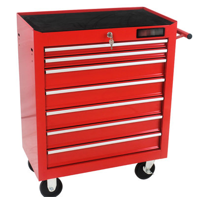 Red 7 Drawers Tool Cabinet Trolley, Lock, Steel, Bearing Slide Slide, Strong Steel