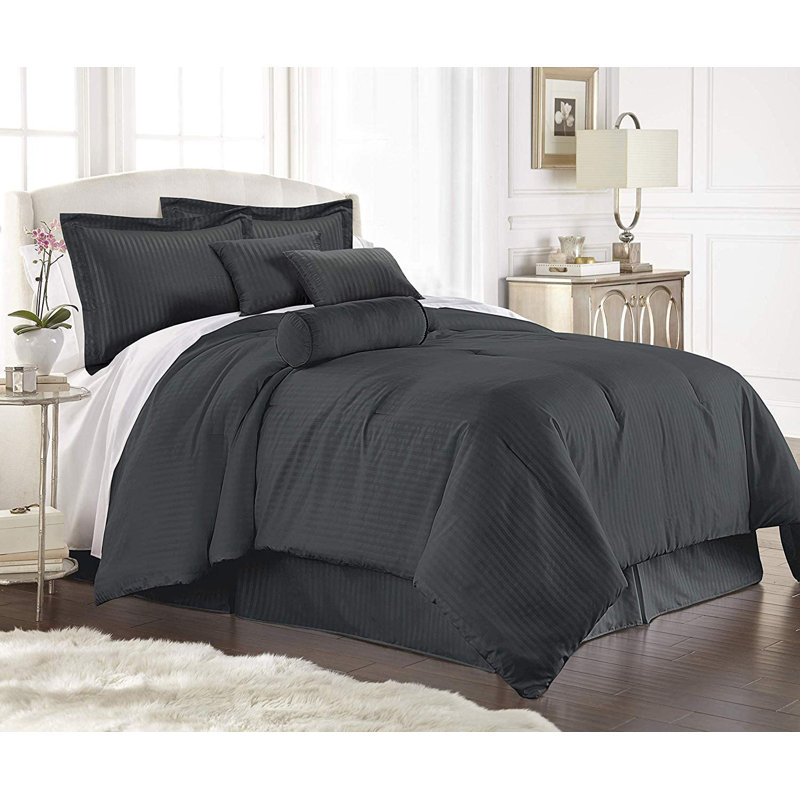 Polyester Striped Comforter, King Comforter + 6 Additional Pieces, Gray