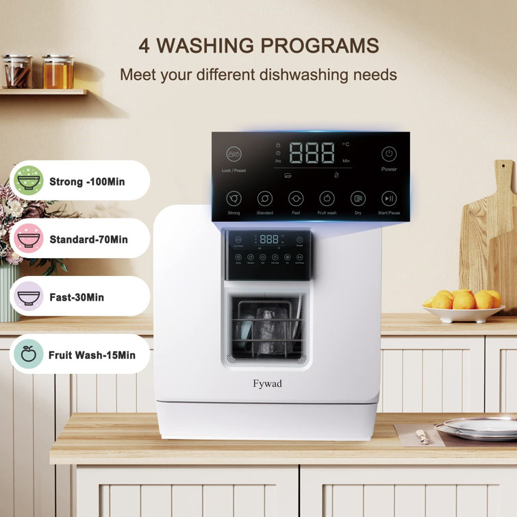 WEDOHOME Portable Countertop Dishwasher With Water Tank, Hot Drying,  Digital Panel, 4 Wash Programs, Rvs