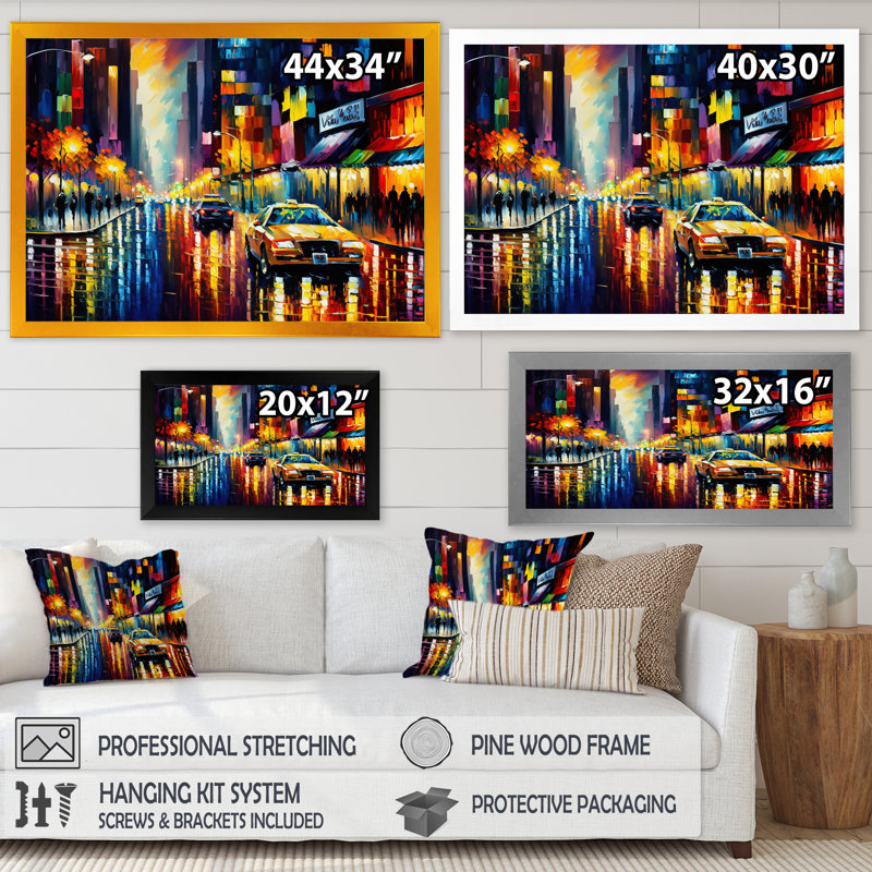 «Colorful Manhattan Time Square I», reproduction sur toile, Cadre noir, H 12 po x l 20 po x P 1 po
