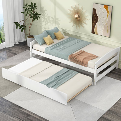 Lit plateforme simple avec lit gigogne simple, blanc