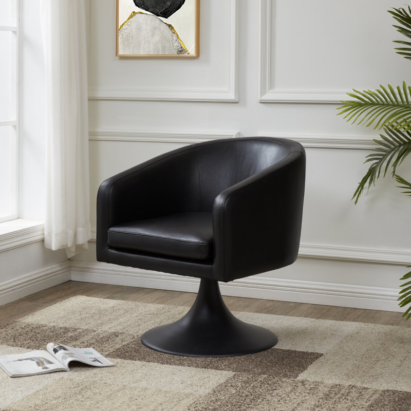 Fauteuil demi-tonneau de 27,6 po Joscelyne, Similicuir noir