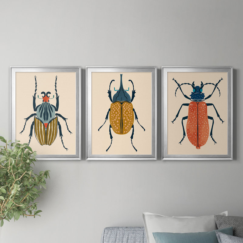 «Beetle Bug I», ensemble de 3 impressions sur toile encadrées, Argent, H 18,5 po x l 73,5 po x P 1,5 po